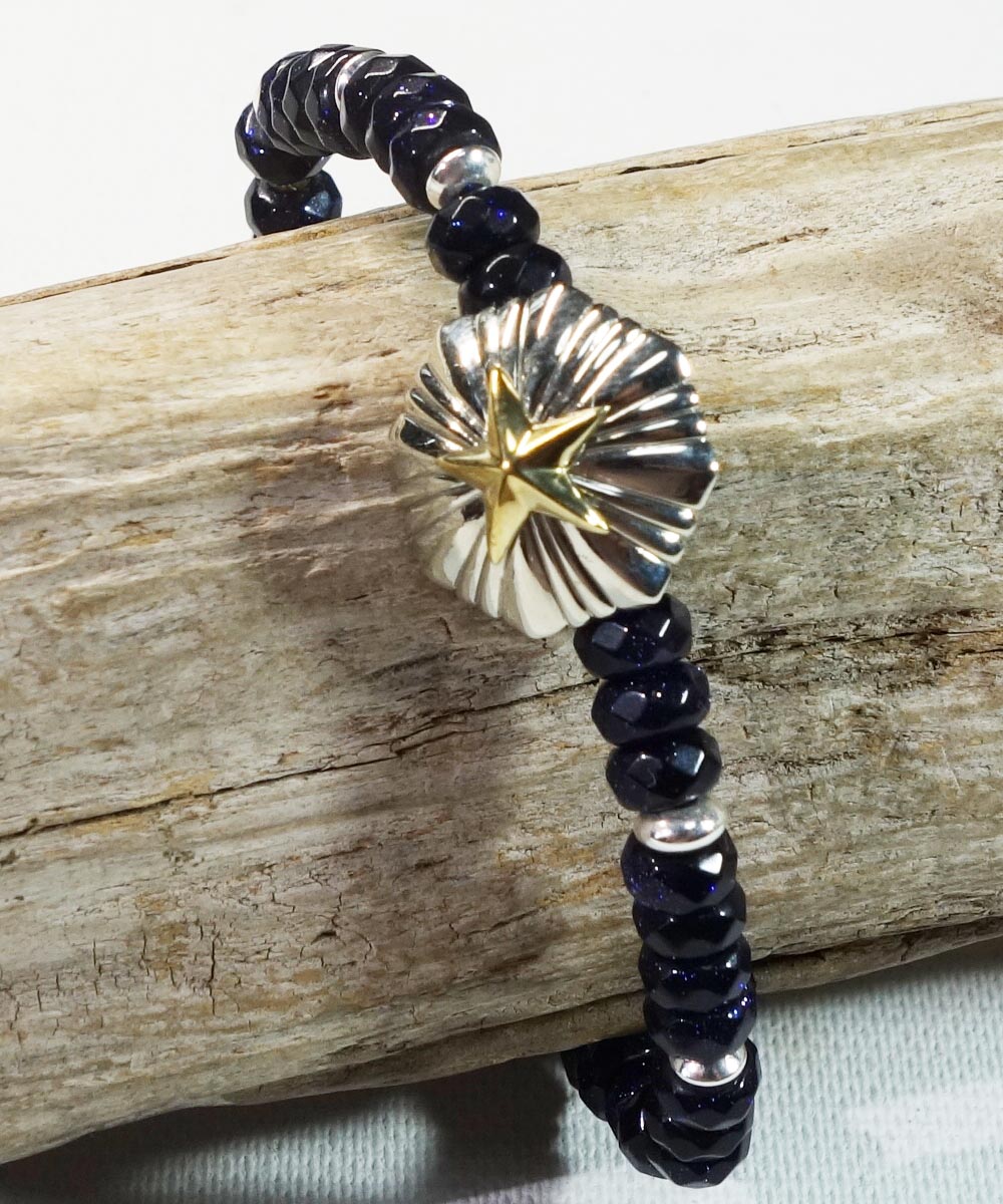 SUN BURST CONCHO BLUE GOLD STONE BRACELET COLOR-NAVY(サンバースト