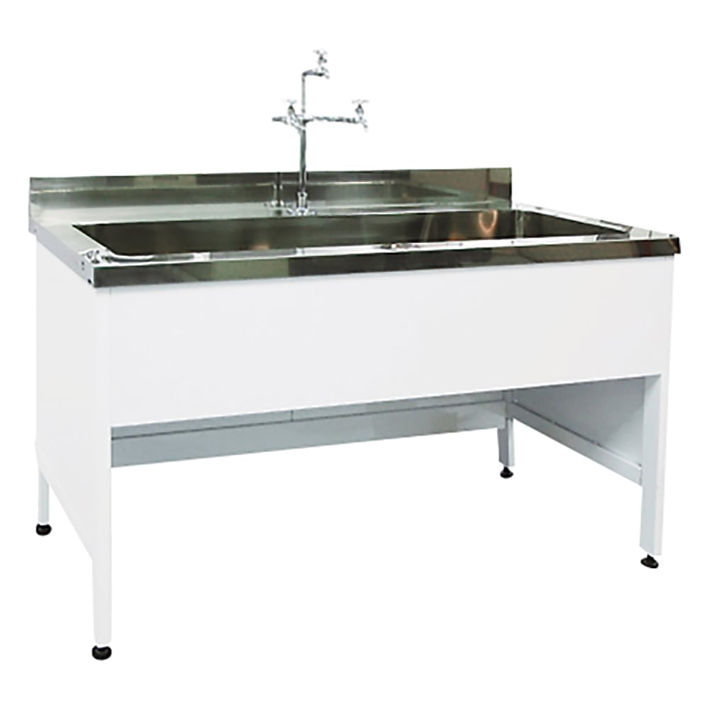 3-4152-02 中央実験台用スチール流し台 奥行600・1槽シンクタイプ