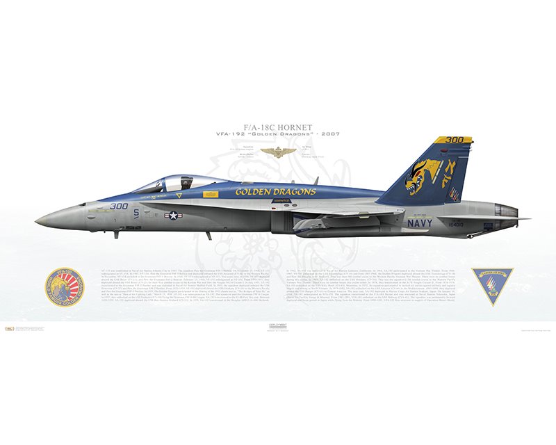 Aircraft profile print of F/A-18C Hornet VFA-192 Golden Dragons