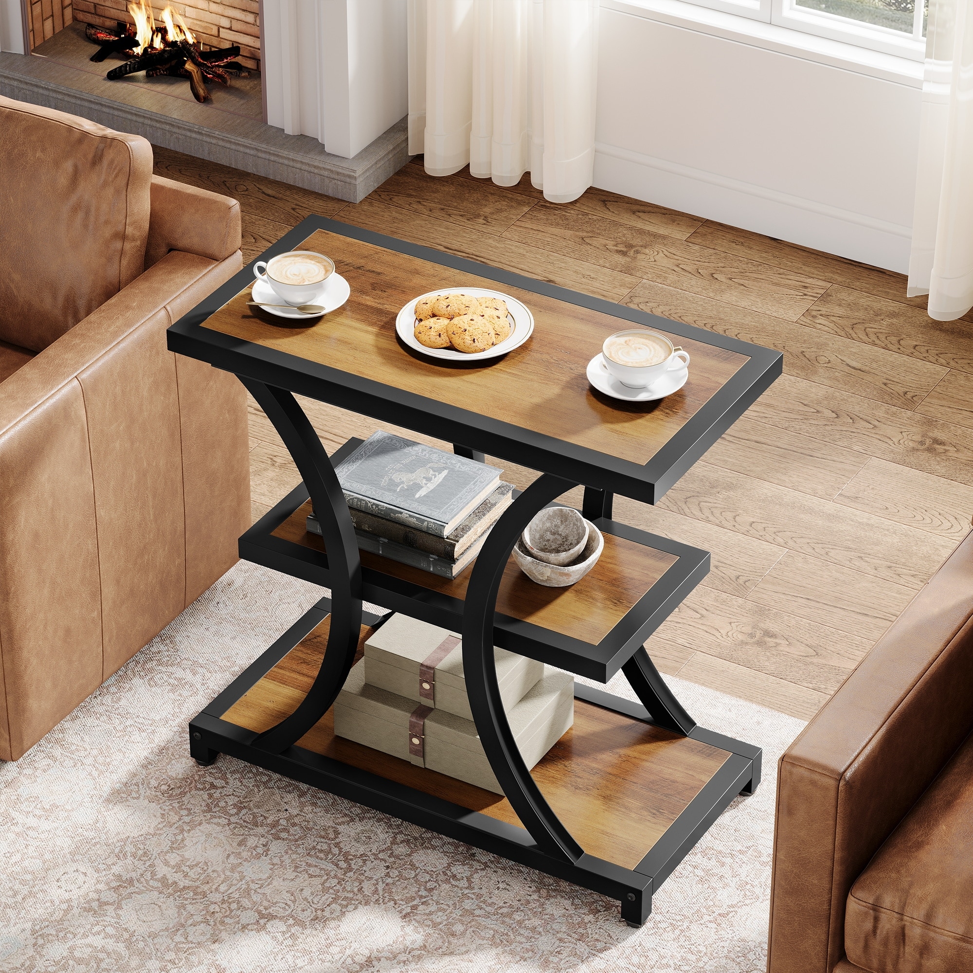 Industrial Side Table with Geometric Metal Design - On Sale