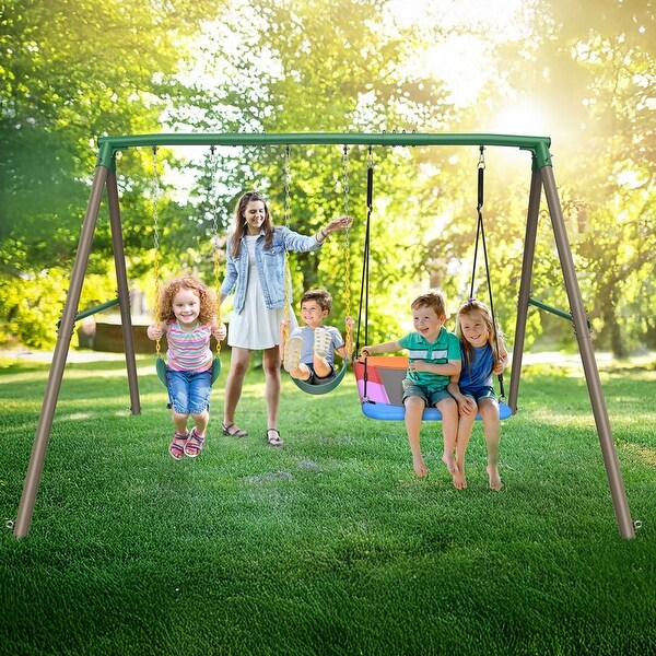 Hapfan 7.3ft Tall 600lb Heavy Duty Swing Set with 1 Platform Swing