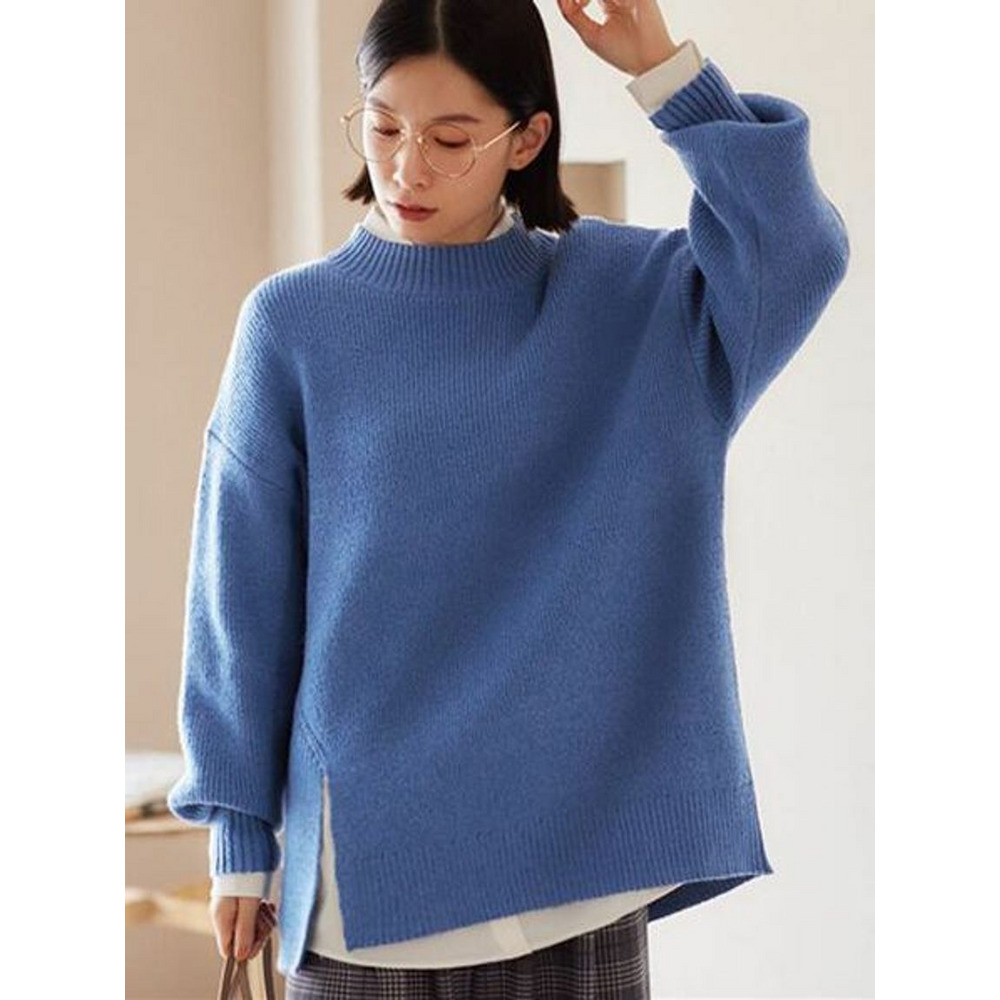 毛玉になりにくい・静電気防止】サイドスリットハイネックニット