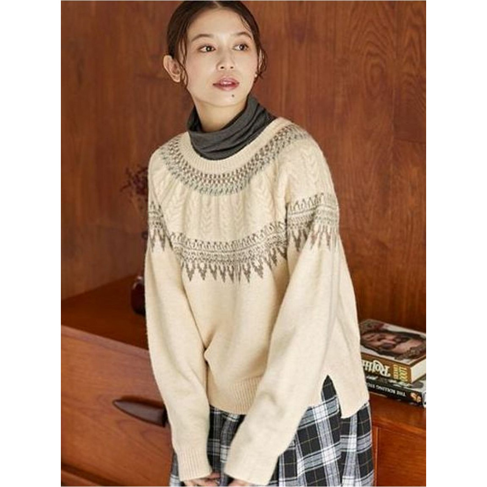 リンネルコラボ】もっちり素材ノルディック柄ニット 大きいサイズ