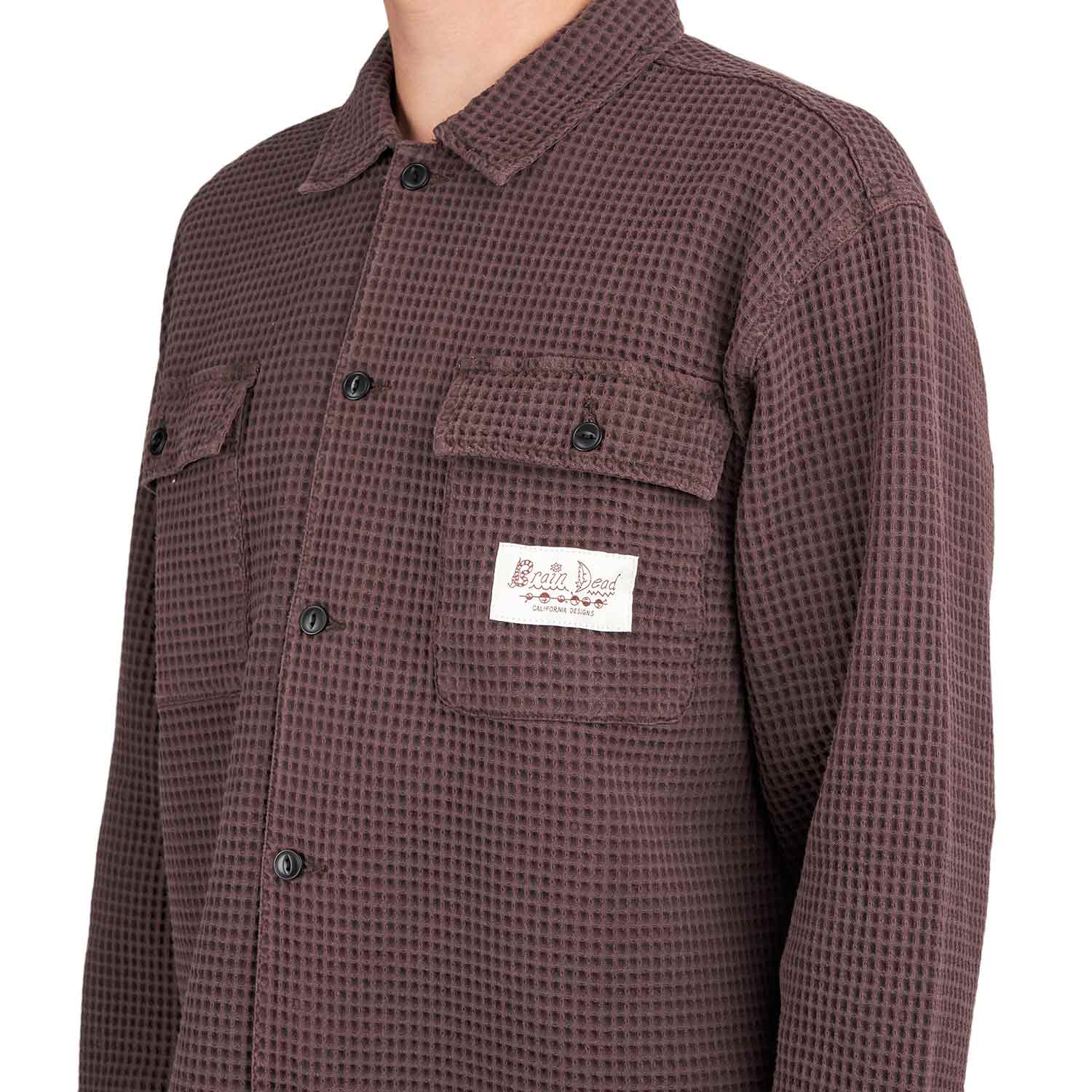 Brain Dead Waffle Button Front Shirt (Brown) BDF24T220039979BR15