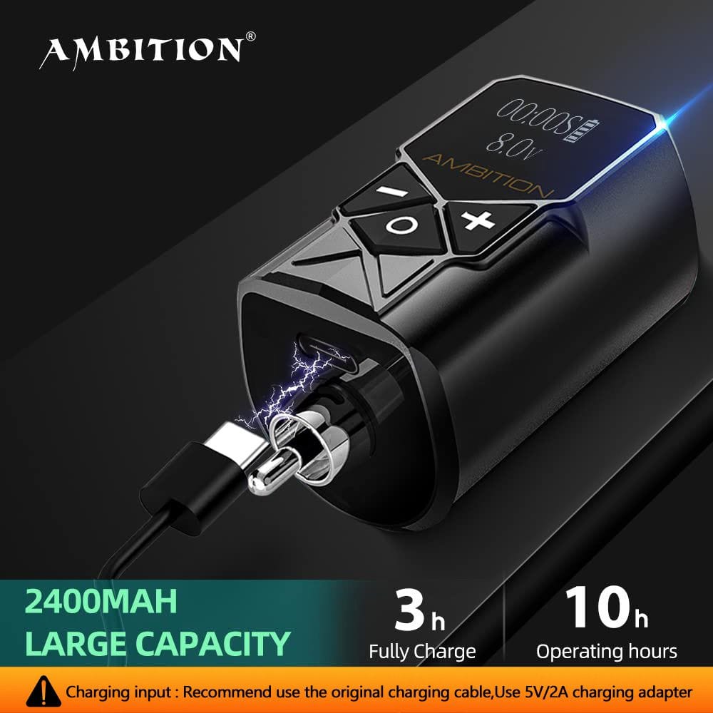 Ambition Shura Rotary Tattoo Machine with Kuark Wireless Tattoo Batter