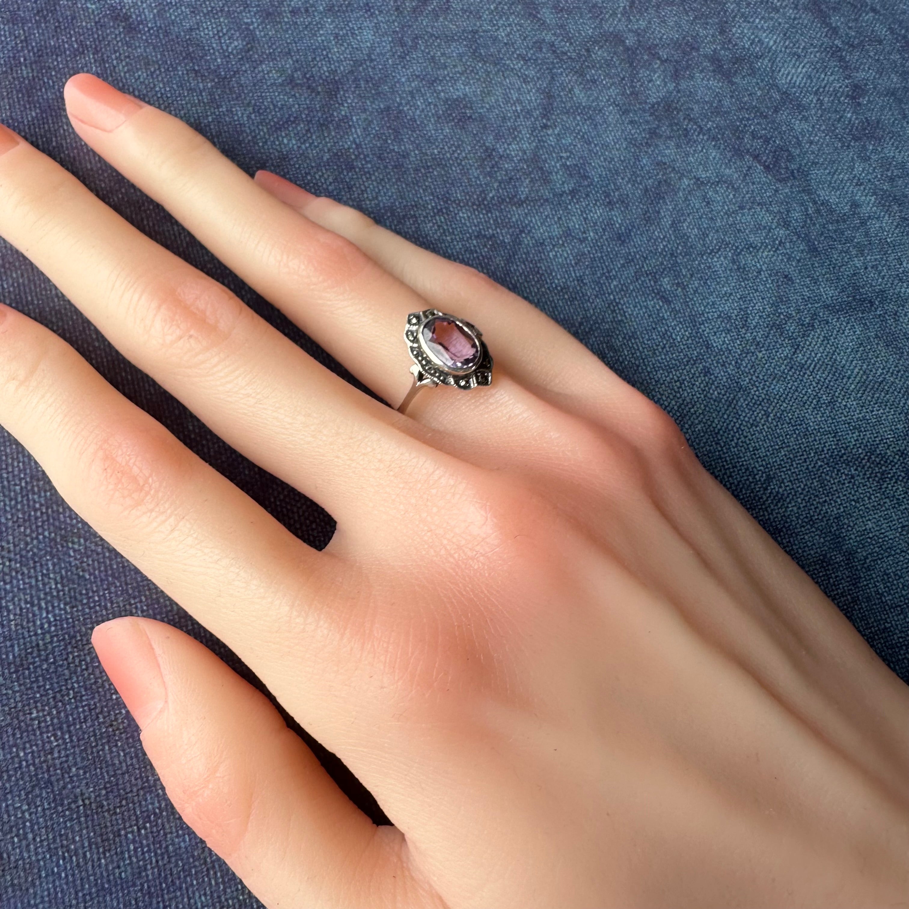 アメジスト＆マーカサイト シルバーリング(鑑別書付) 12.5号 – Amelie