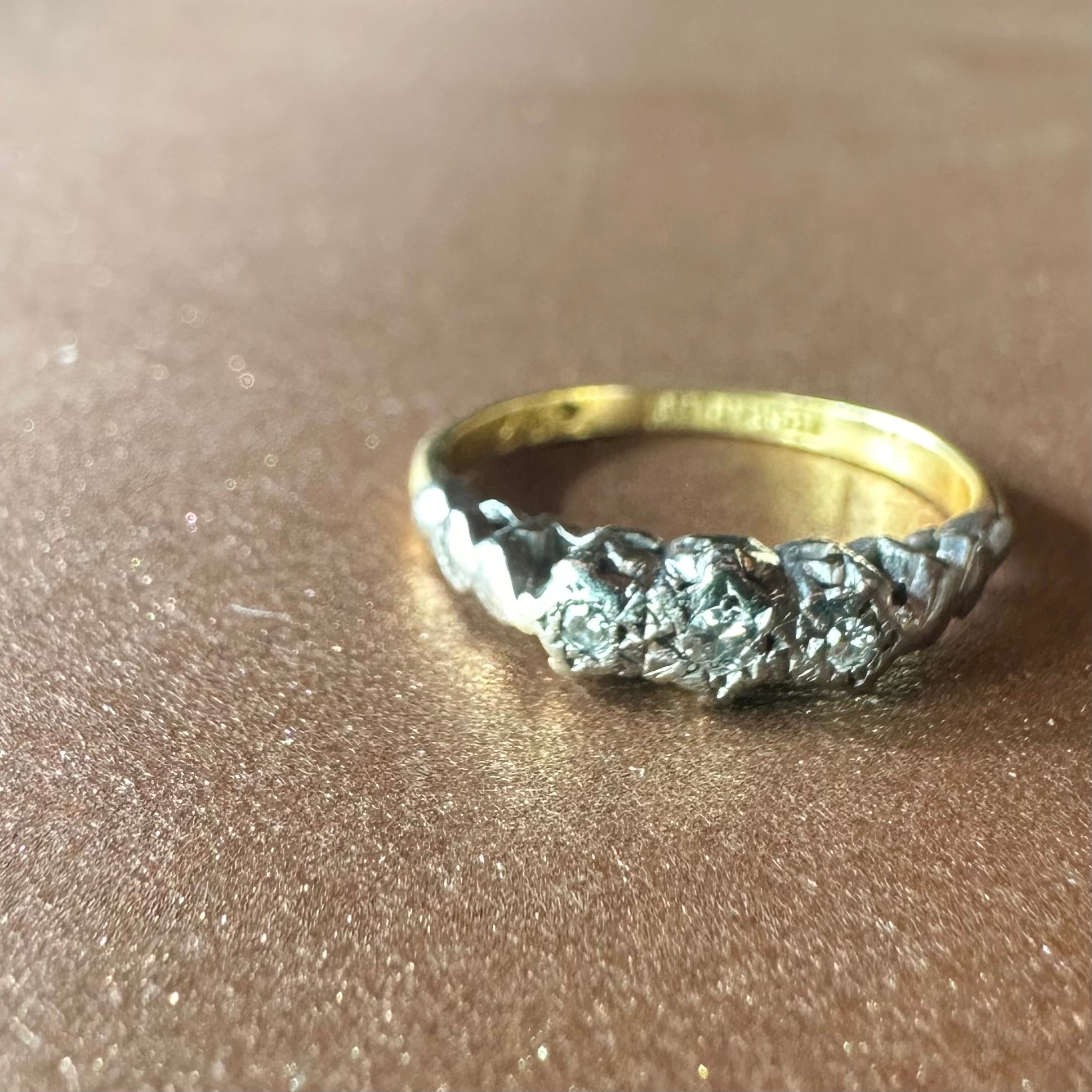 18ctゴールド＆プラチナ アンティーク ダイヤモンド トリロジーリング