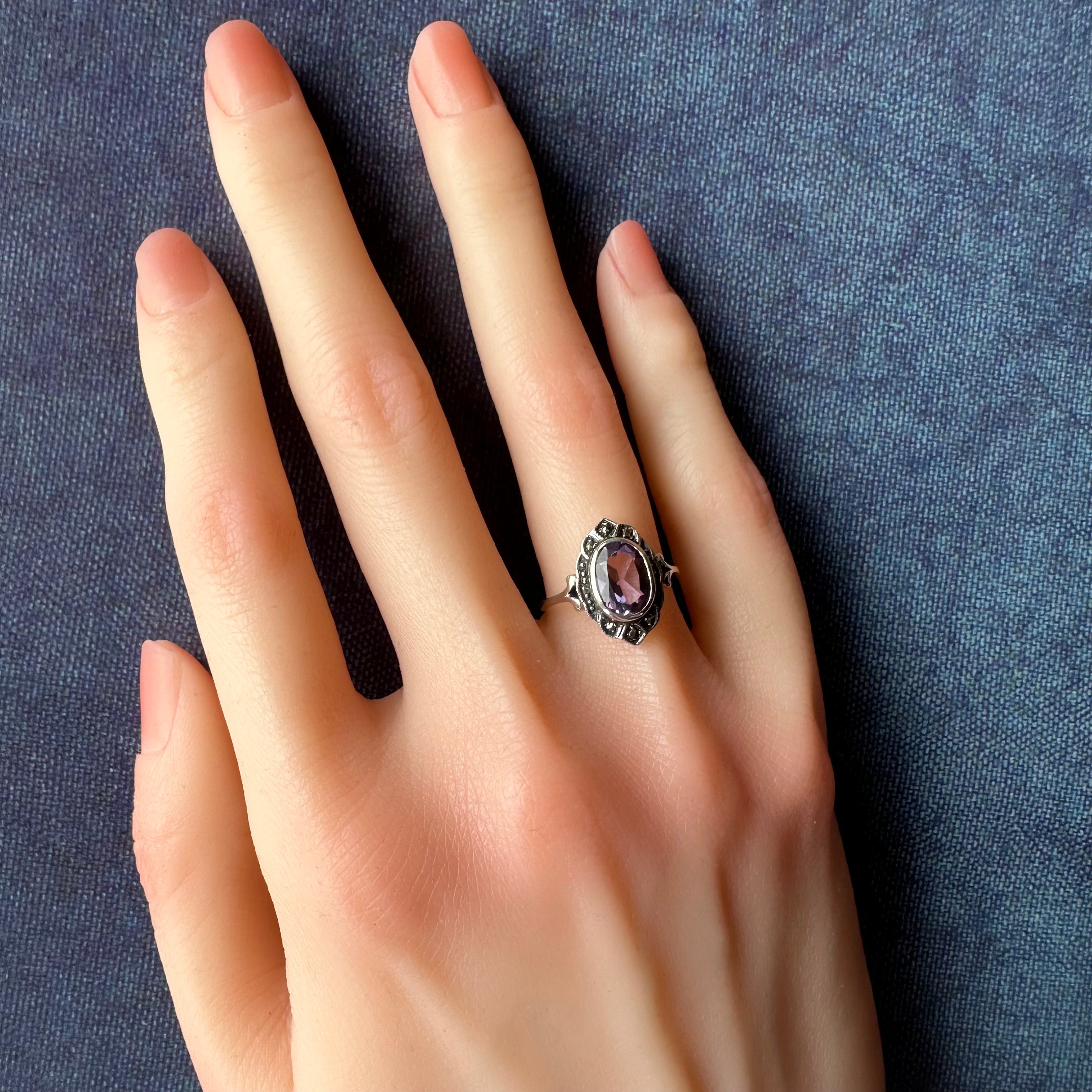 アメジスト＆マーカサイト シルバーリング(鑑別書付) 12.5号 – Amelie
