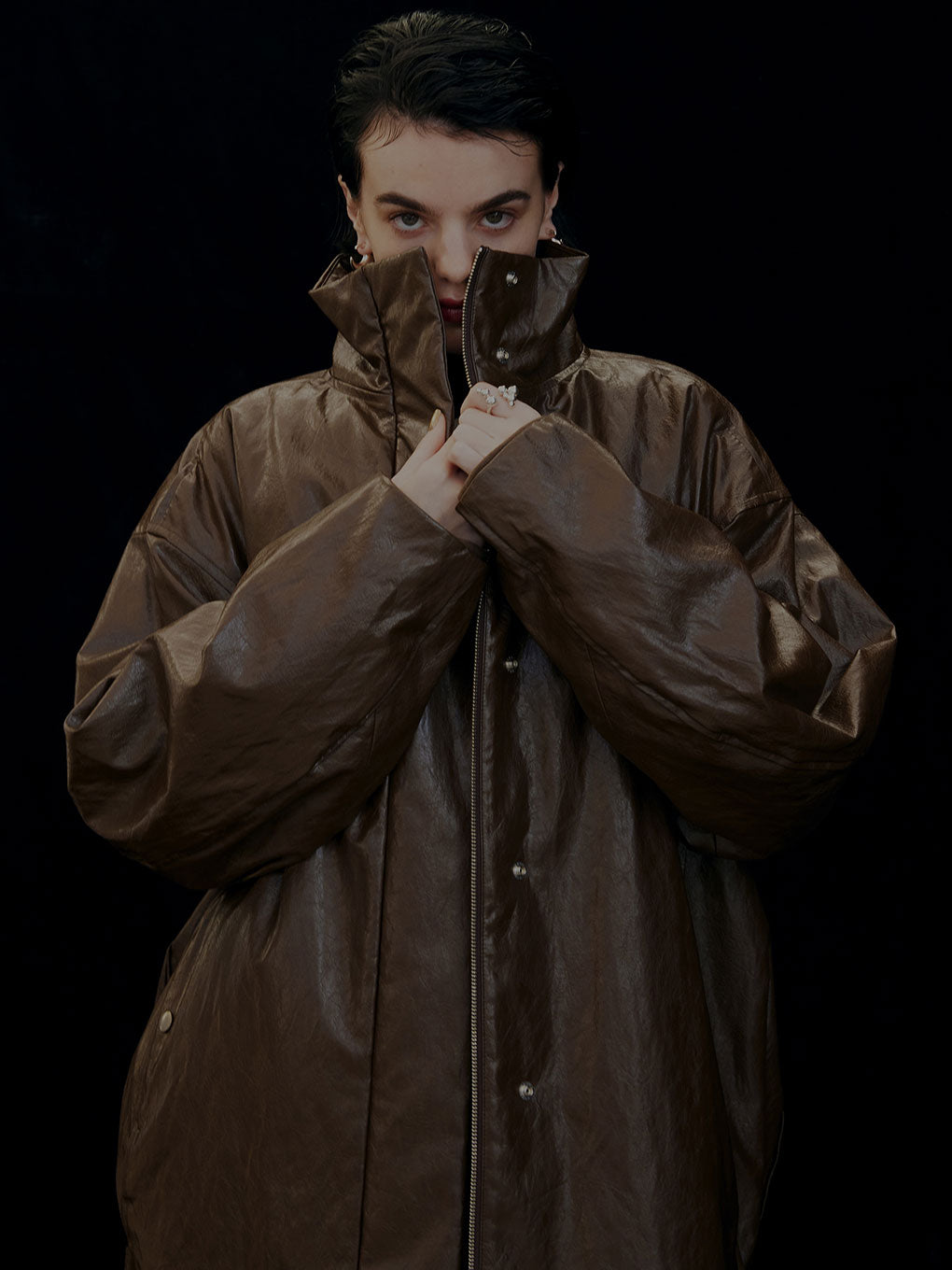 Ameri PASTING LIKE FAKE LEATHER JACKET S