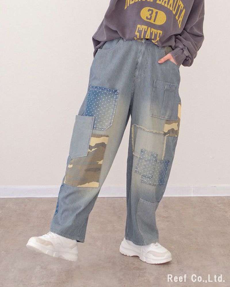 デニム×迷彩柄パッチワークパンツ | &Vogue STORE