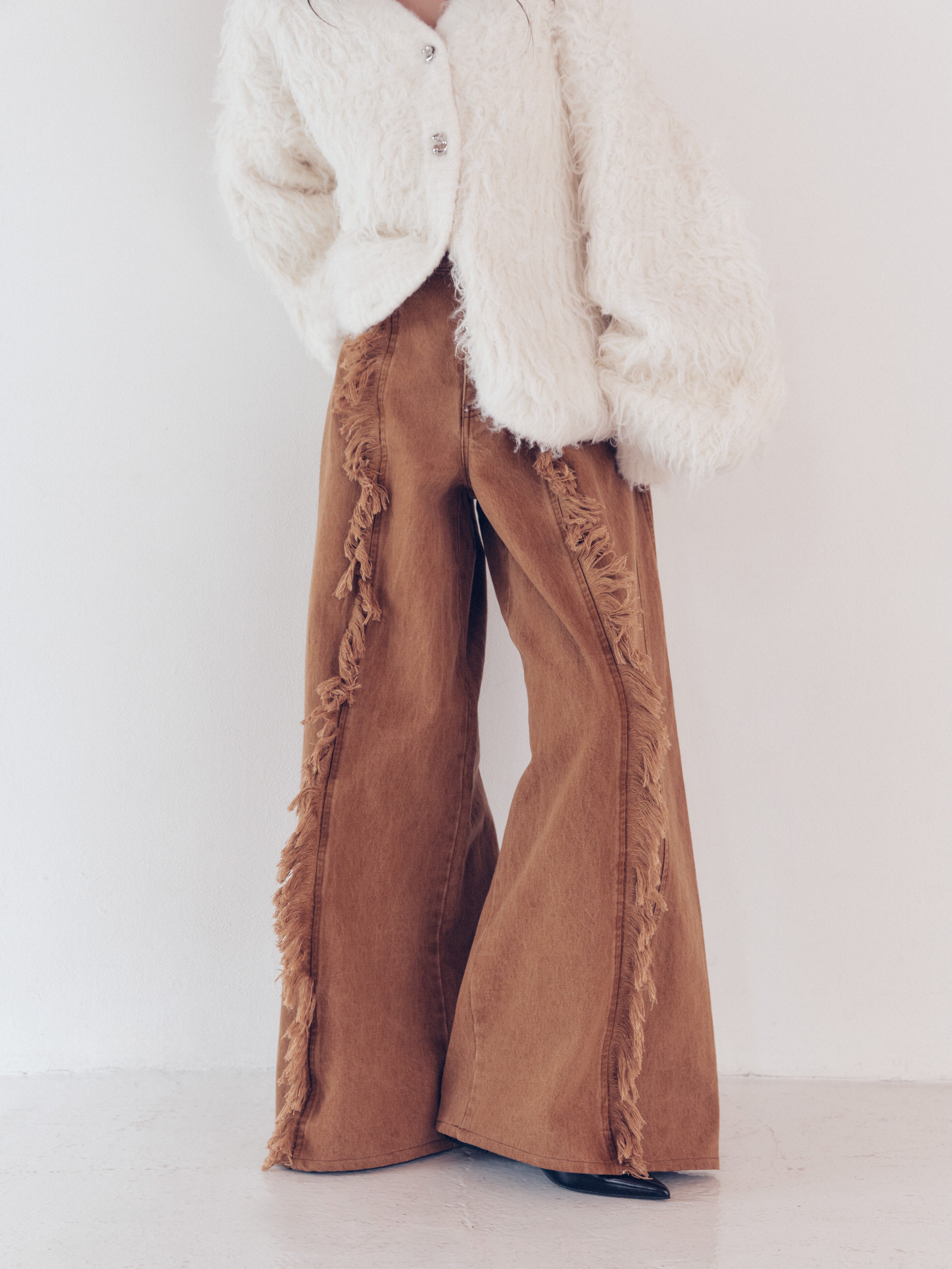 wide fringe denim pants – andequal