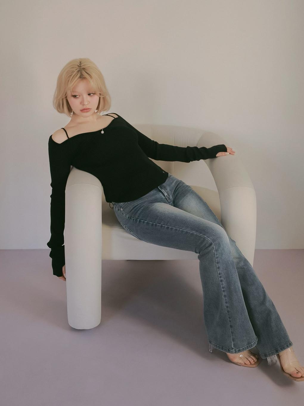 ANDMARY】Heart hip flare denim