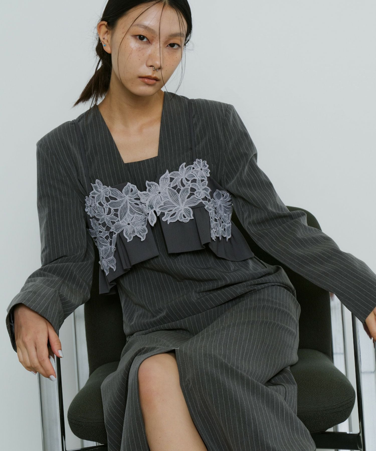 pinstripe tailored bustier dress | ANDRESD