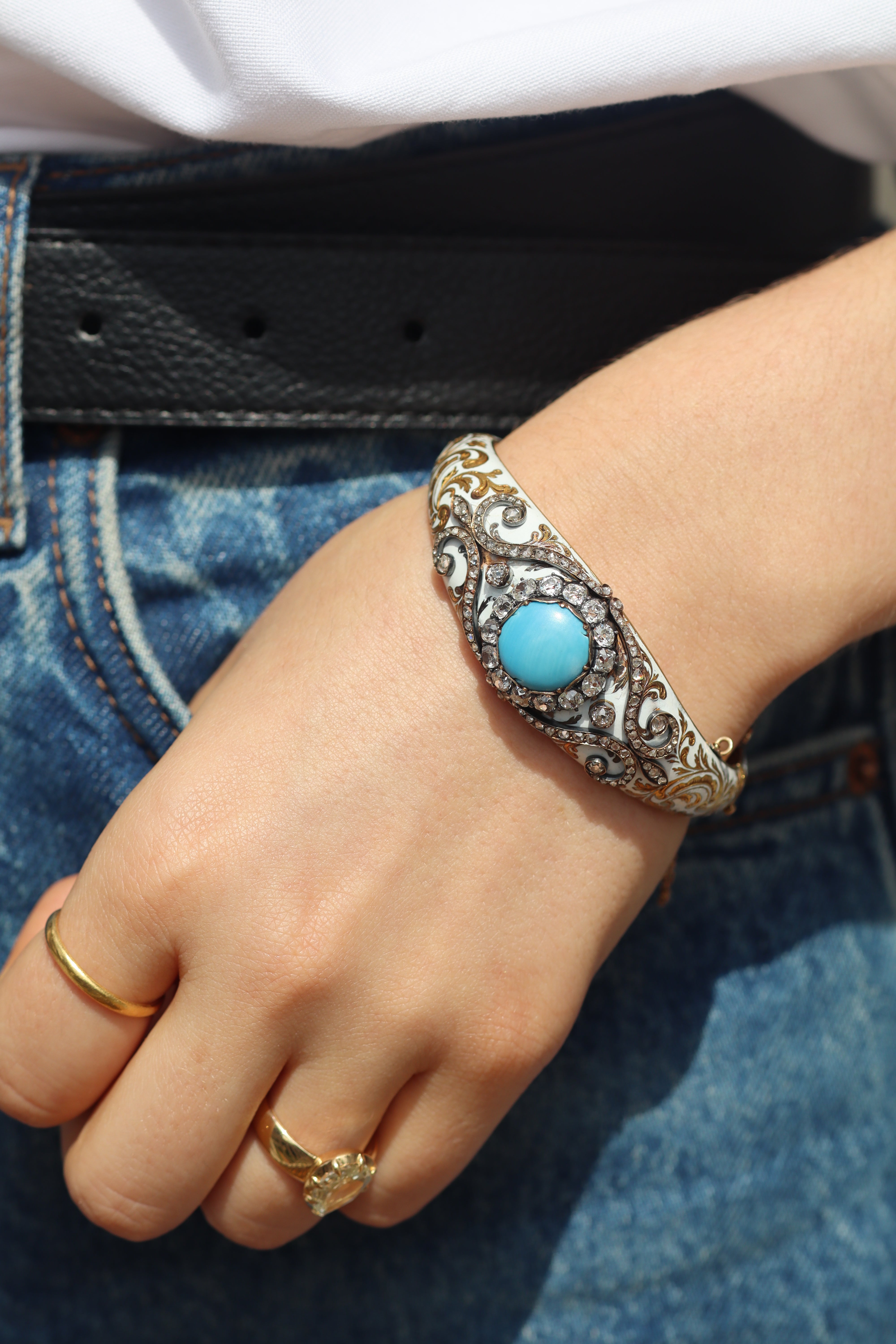 Victorian Turquoise and Diamond White Enamel Bangle – Andria