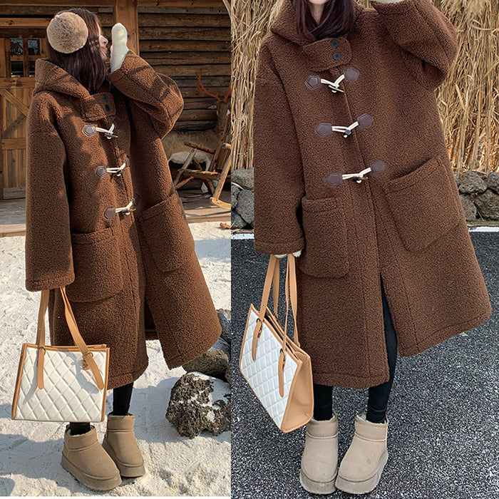 大きいサイズ レディース｜ブラウン・ふわもこダッフルコート(LL/3L/4L