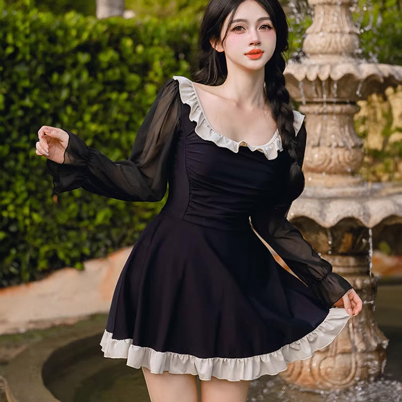 大きいサイズ レディース｜バッグリボンフリルワンピース水着スイム