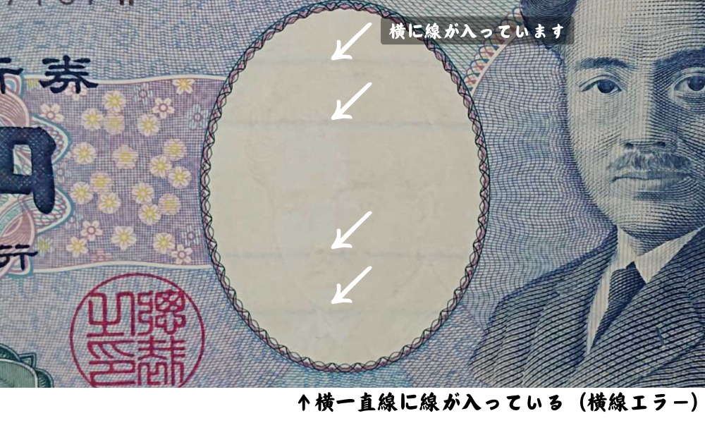 1000円札のエラー紙幣 | 青い横線は印刷ミス？9の下の線は何？ | 古銭