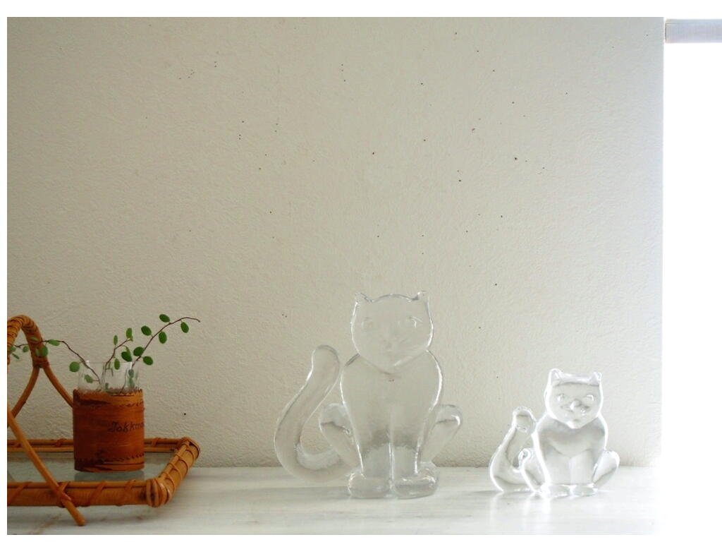 北欧ヴィンテージガラス KOSTA BODA クリスタルのネコの置物