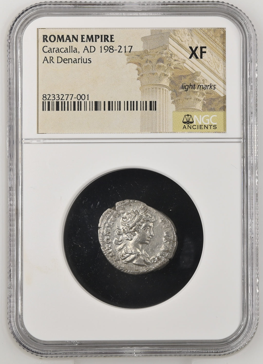 古代 198-217年 ローマ帝国 カラカラ デナリウス銀貨 NGC XF light