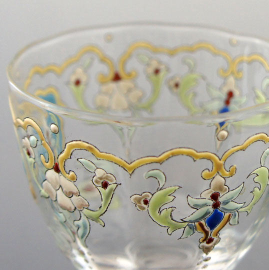 エミール・ガレ「エナメル彩ワイングラス」《アンティックかとう》