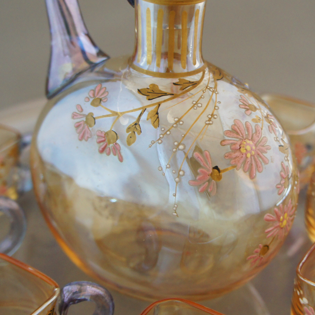 オールドバカラ「ラスター彩 草花文 リキュールセット」《アンティック