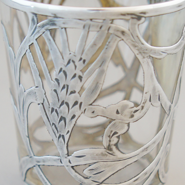 シルバーオーバーレイ「銀巻き装飾 麦文様 ショットグラス 高さ5.8cm