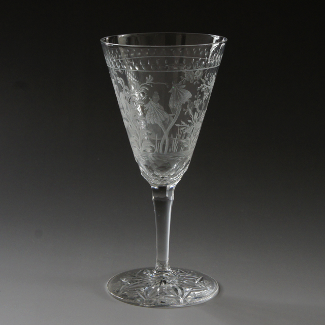 オールドバカラ「風景に人物文 手彫りグラス H13cm（70ml