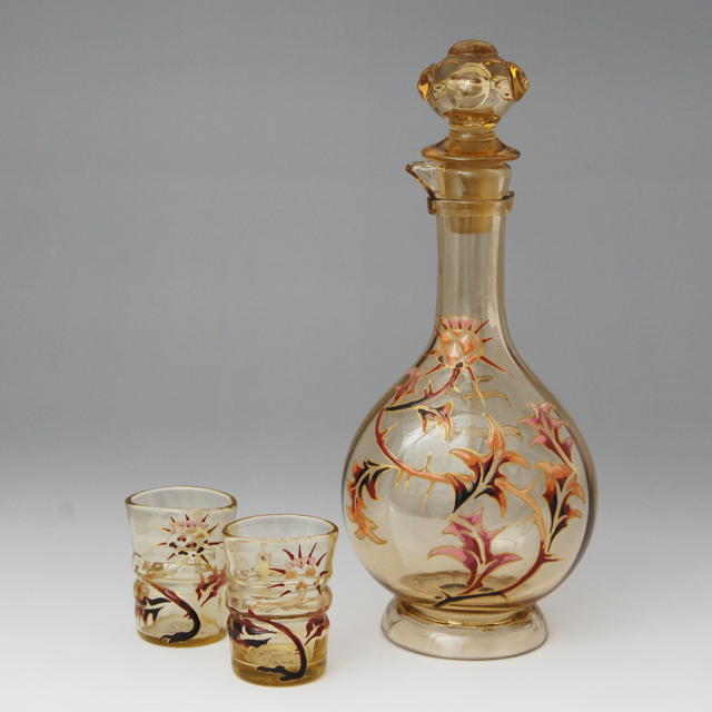 エミール・ガレ「薊にロレーヌ十字扁壷型リキュールグラス 30ml