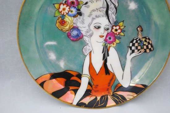 163 オールドノリタケ アールデコ 女性の絵柄のラスター皿