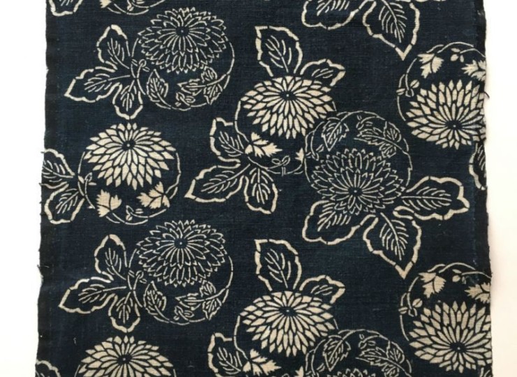 古布 藍染木綿 型染 丸菊 060404 - 生活骨董と古布のアンティーク
