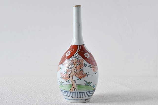 古伊万里 色絵 幕に桜 お神酒徳利 (1) - 生活骨董と古布のアンティーク