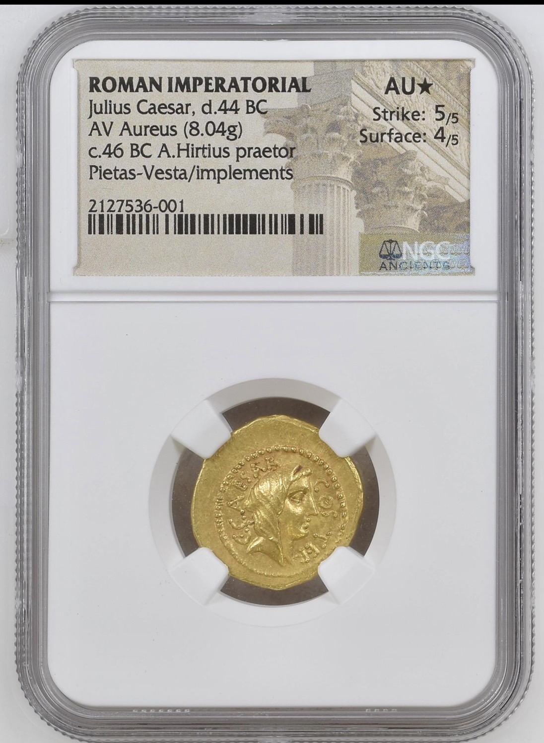 極上の1枚】古代ローマ帝国ユリウス・カエサル アウレウス金貨【AU☆5