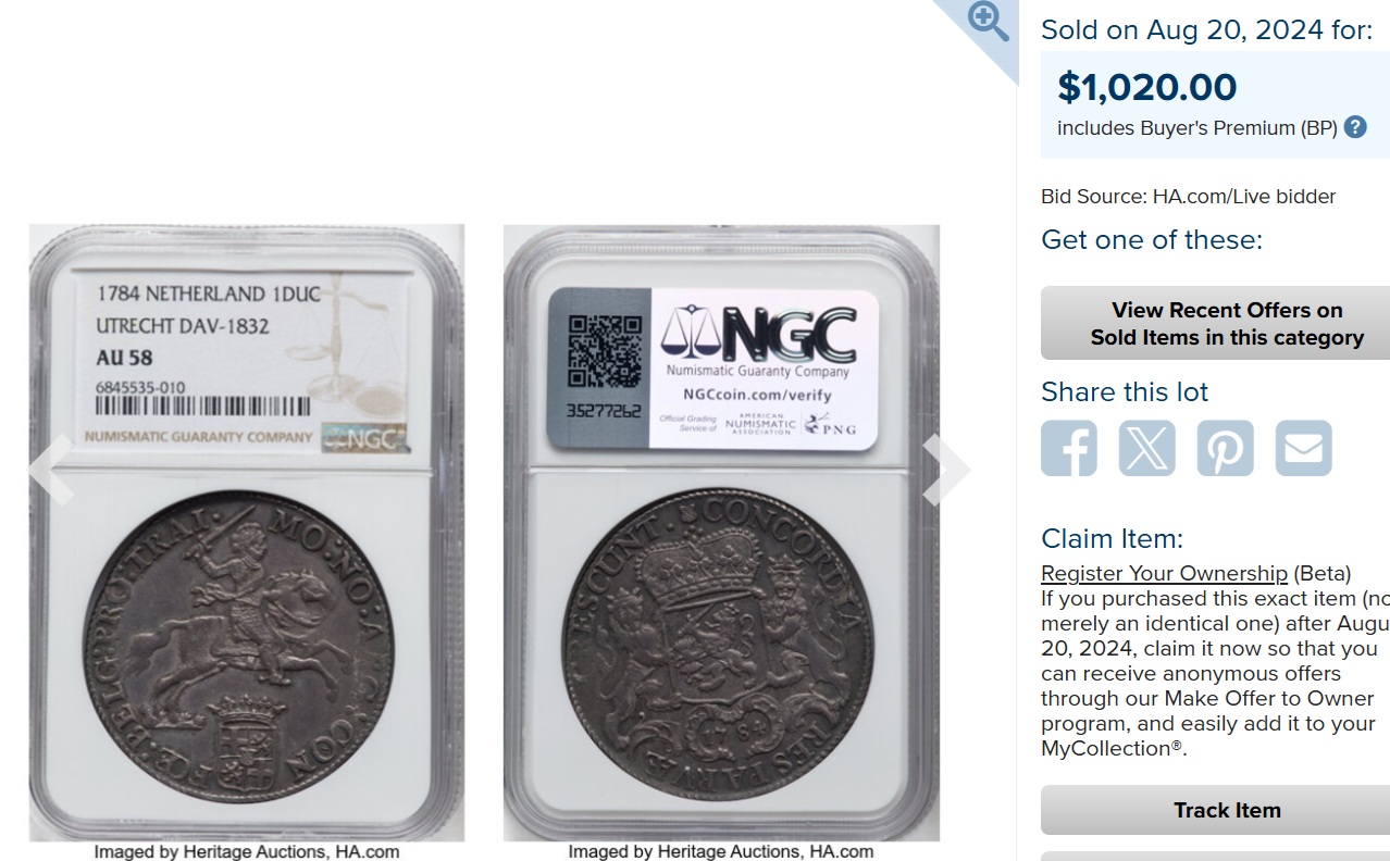 大型銀貨】オランダ馬上の騎士シルバーライダー1デュカトーン銀貨