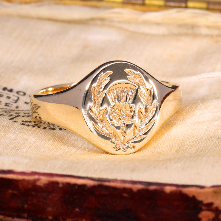 The Vintage 9ct Gold Thistle Heavy Signet Ring
