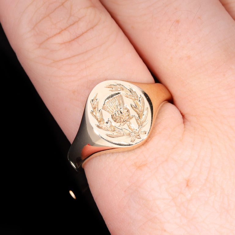 The Vintage 9ct Gold Thistle Heavy Signet Ring