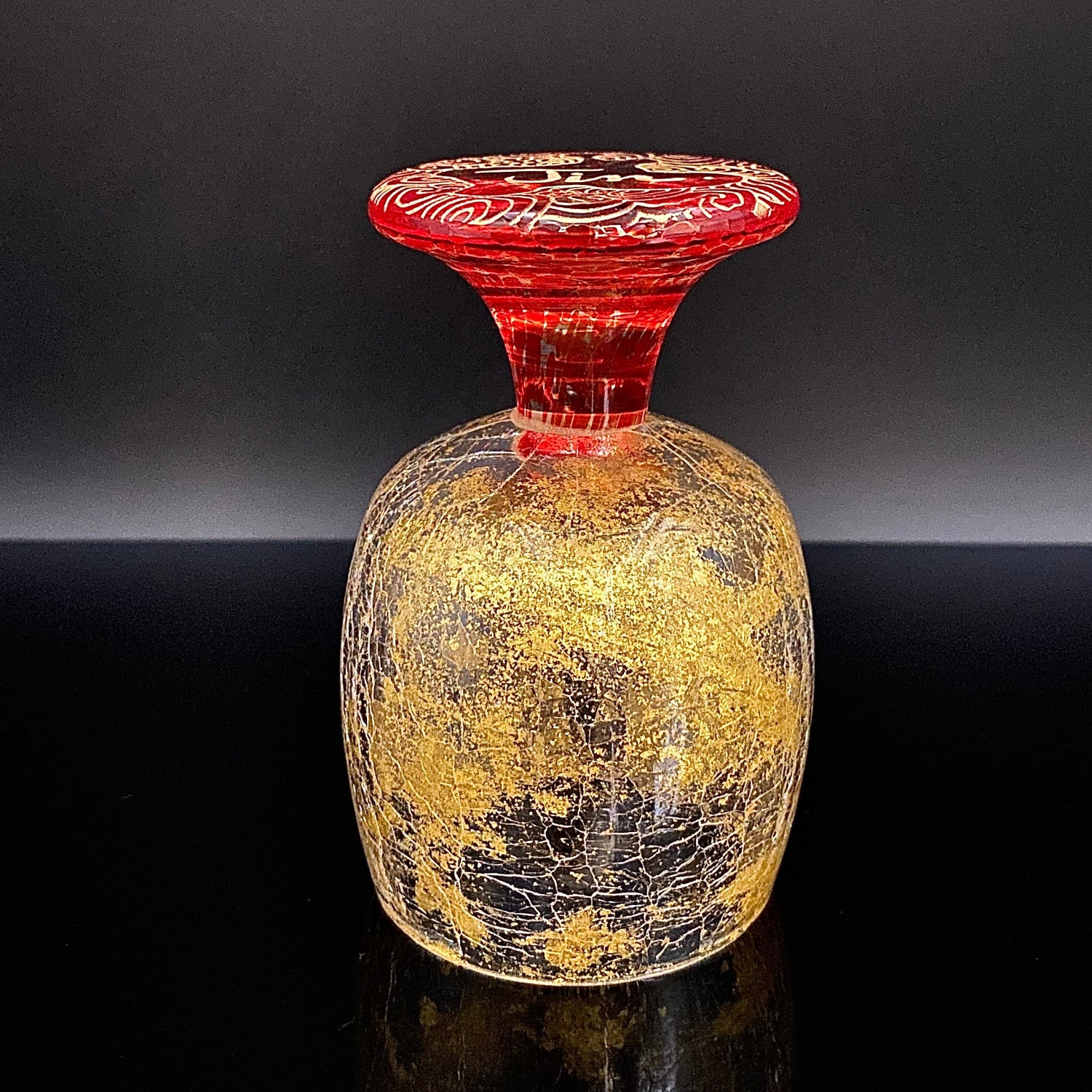 坂田 甚内（Jin）作 手吹き硝子 赤金彩 金箔 金彩 玻璃盃深甚紋グラス