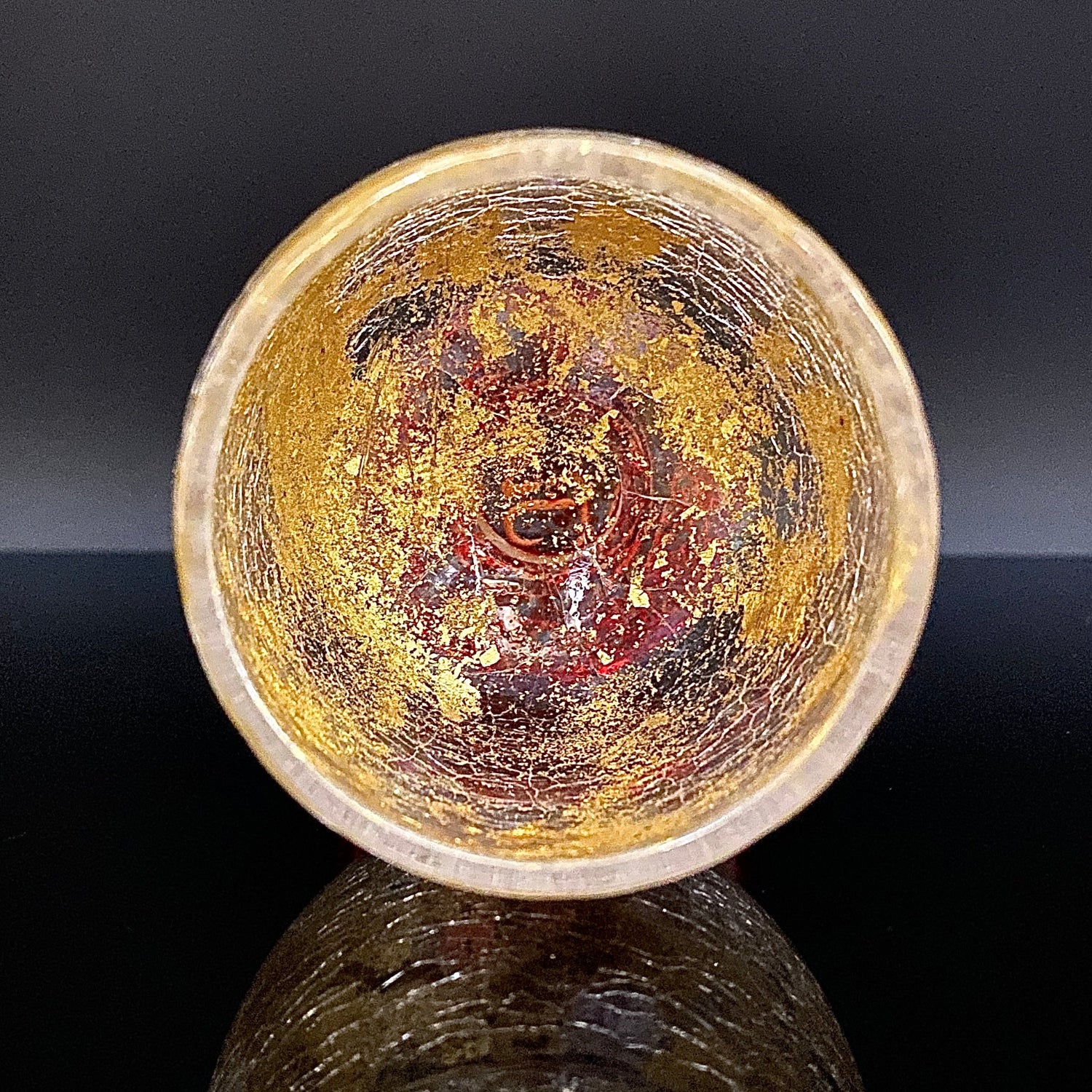 坂田 甚内（Jin）作 手吹き硝子 赤金彩 金箔 金彩 玻璃盃深甚紋グラス
