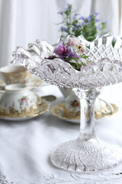 アンティークプレスガラスコンポート DAVIDSON イギリス アンティーク