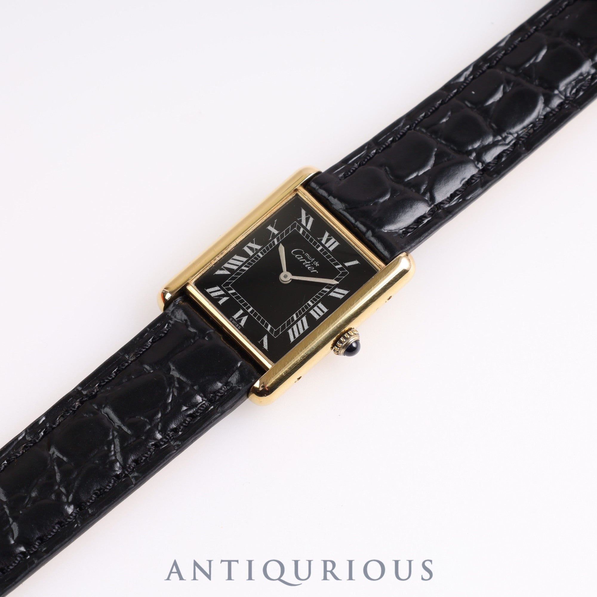 カルティエ マストタンク LM 手巻き Cal.78-1 925 革 ブラックローマン