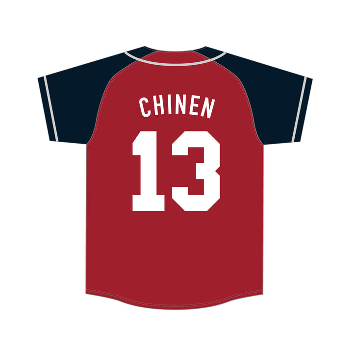 鹿島国立】ラグランベースボールシャツ（レッド×ネイビー）全8種