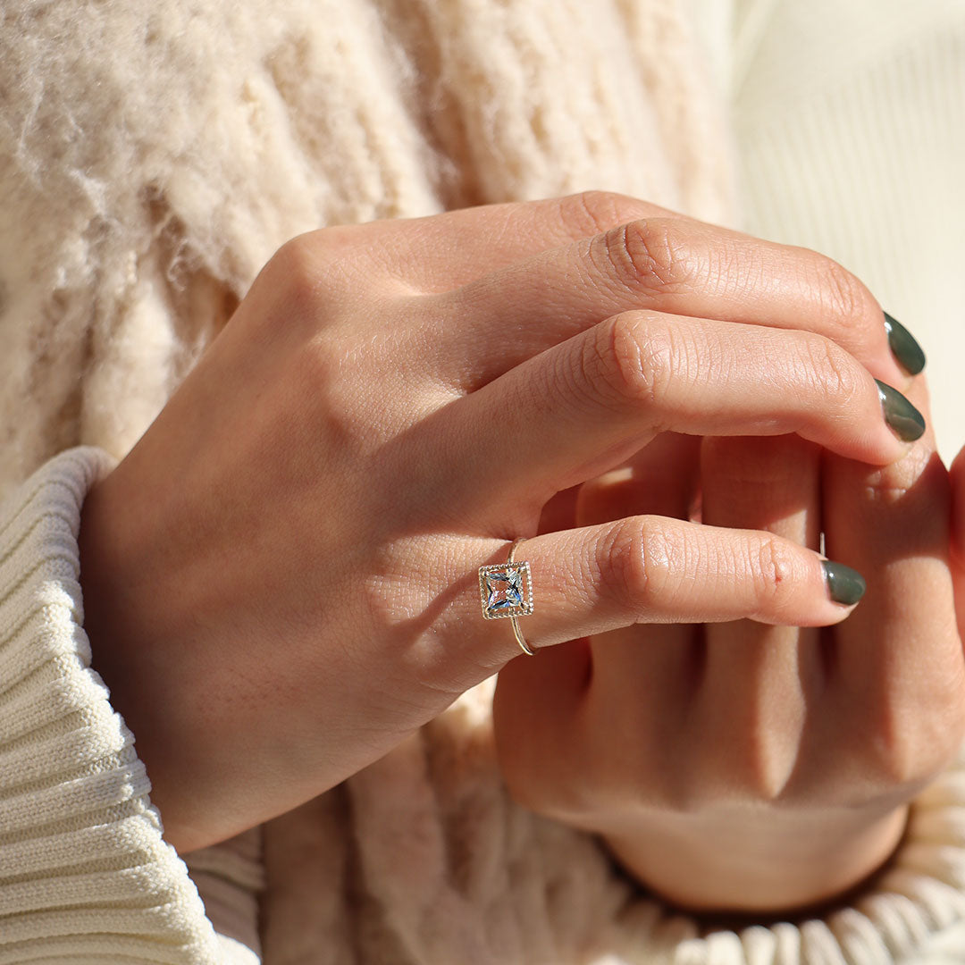 K10 アクアマリン スクエア ミル リング – anybelle