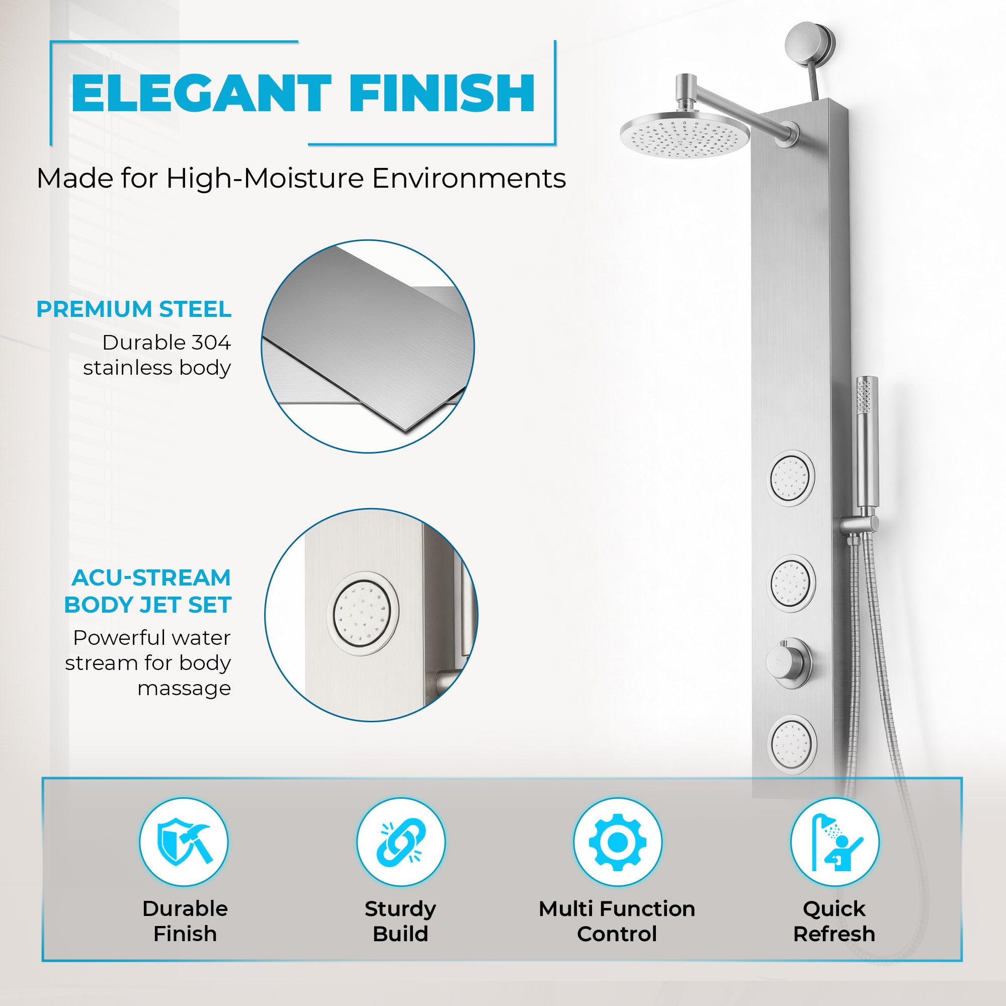 SP-AZ080PRX - ANZZI Beverly Series 43 in. 3-Jetted Shower Tower