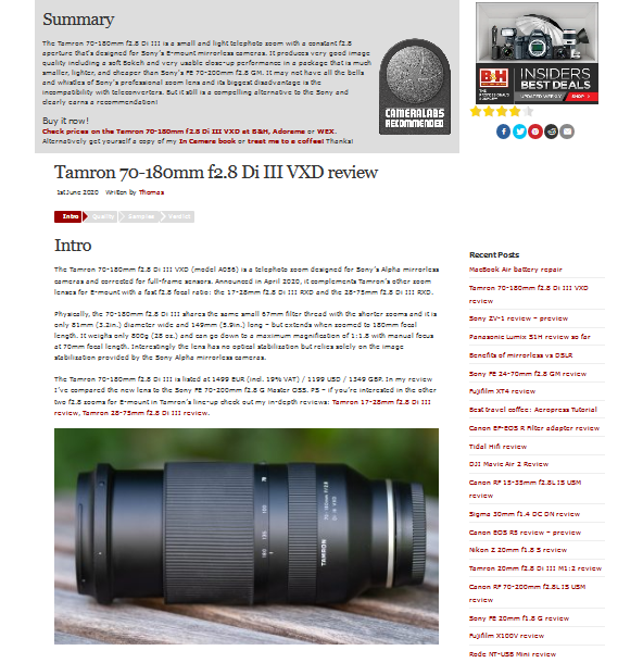 タムロン70-180mm F/2.8 Di III VXDはソニーGMにとても近い光学性能