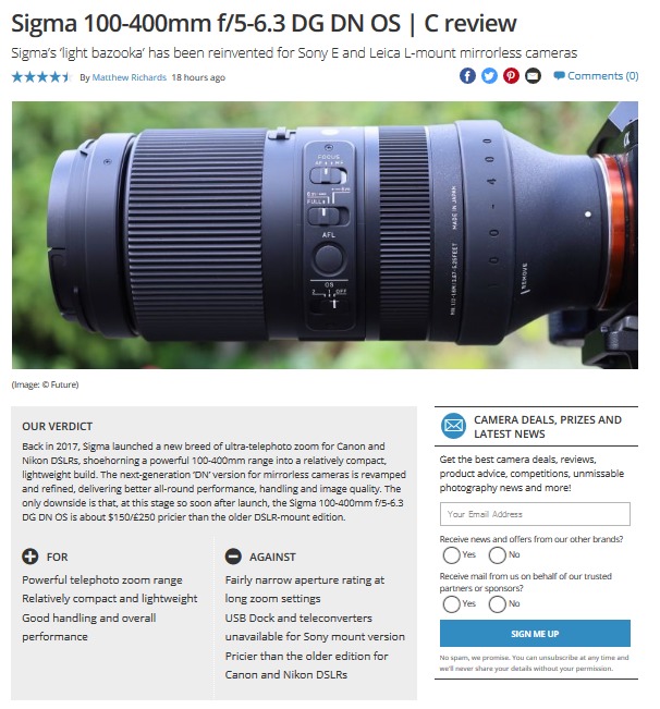 シグマ 100-400mm F5-6.3 DG DN OS 交換レンズデータベース - とるなら