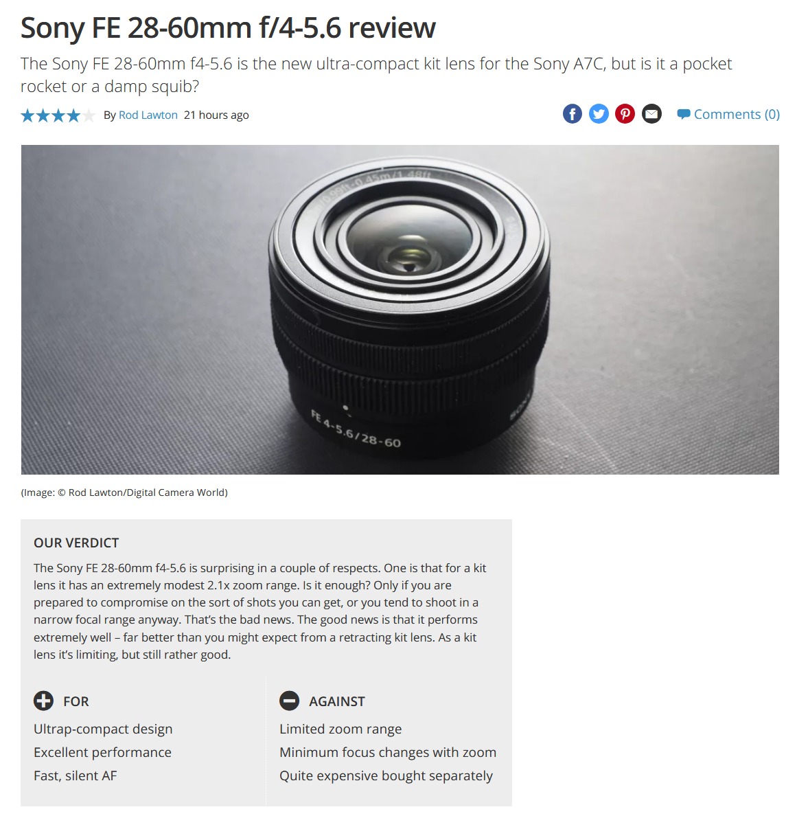 ソニー「FE 28-60mm F4-5.6」は予想より遥かに優れた性能のキット