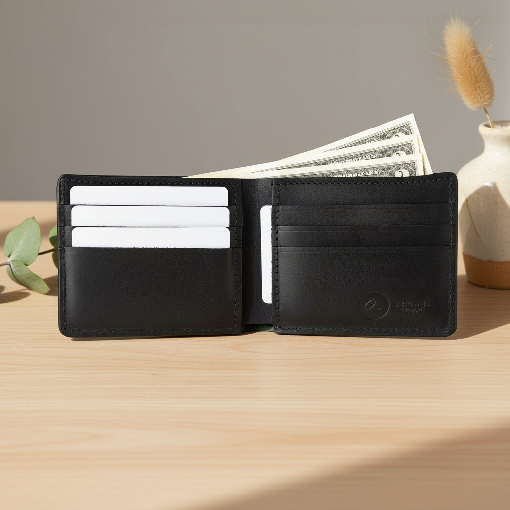 Men's Leather Wallet | Black Shell Cordovan with Full Grain