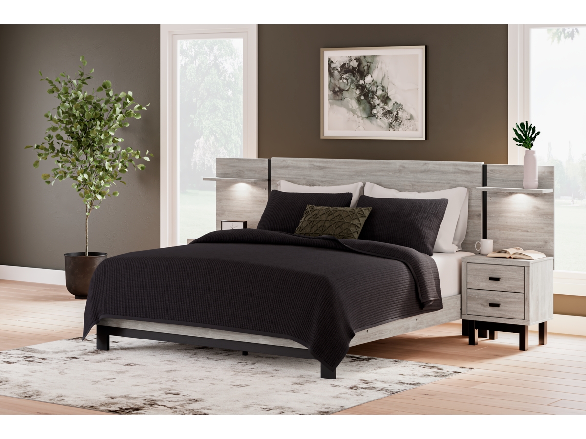 Vessalli King Panel Bed with Headboard Extensions and 2