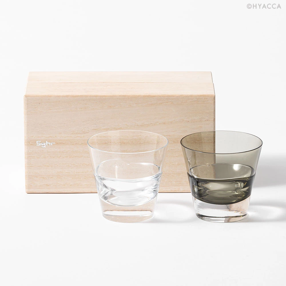 デュオオールドグラス 2個セット/クリアー＆カーボンブラック［スガハラ］