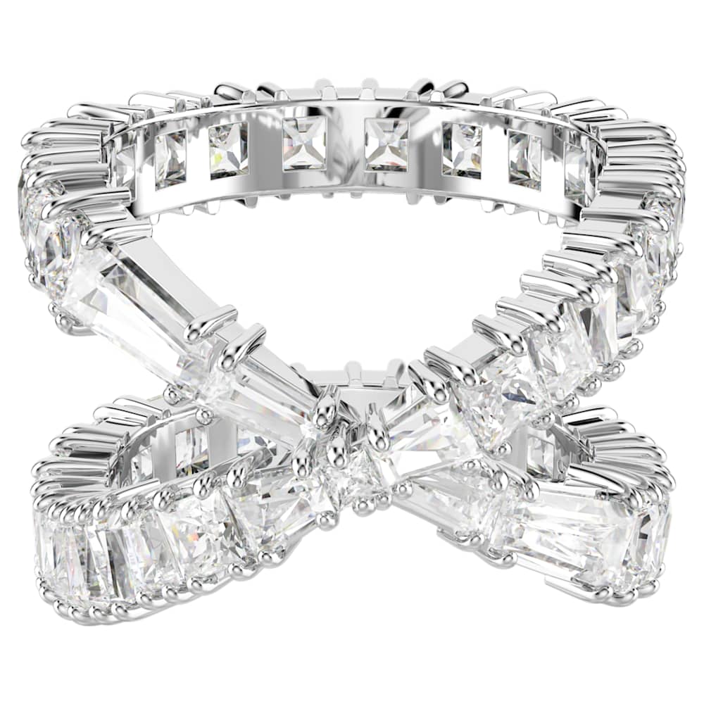Hyperbola ring, Infinity, White, Silver-tone finish | Swarovski
