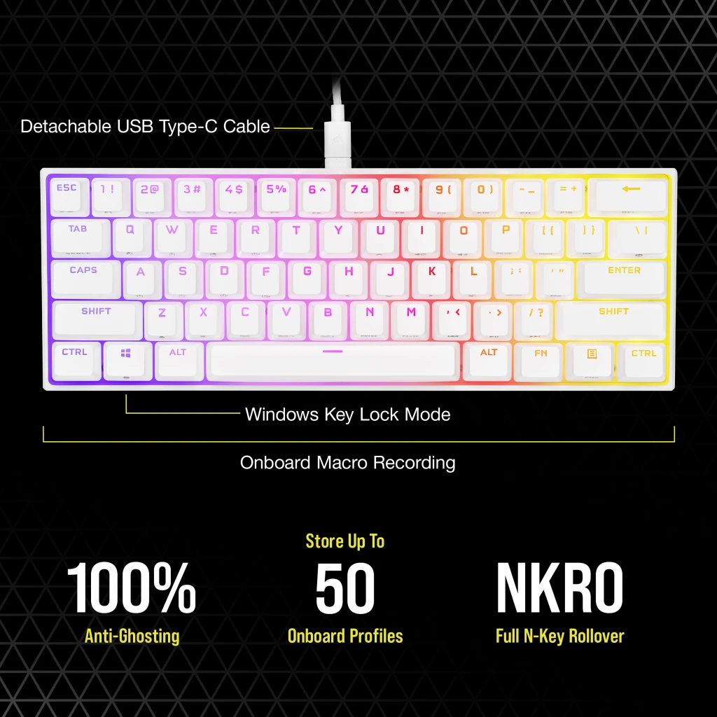 K65 RGB MINI 60% Mechanical Gaming Keyboard — CHERRY MX SPEED — White